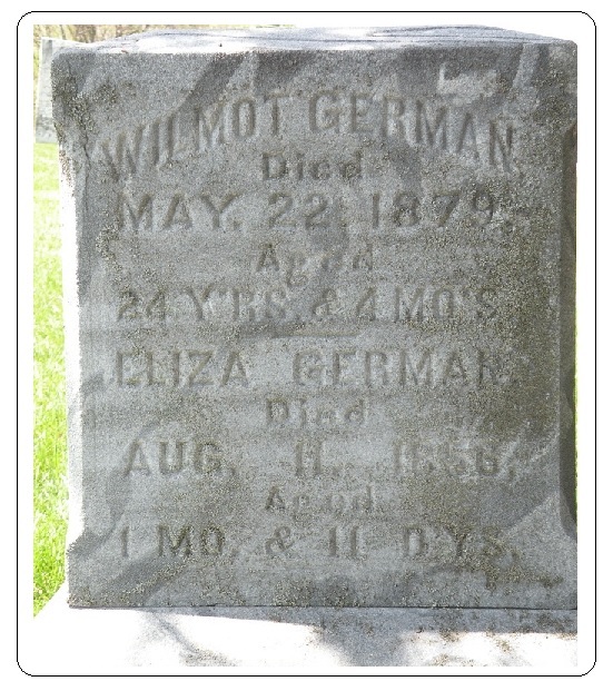Grave marker of Wilmot German and Eliza German