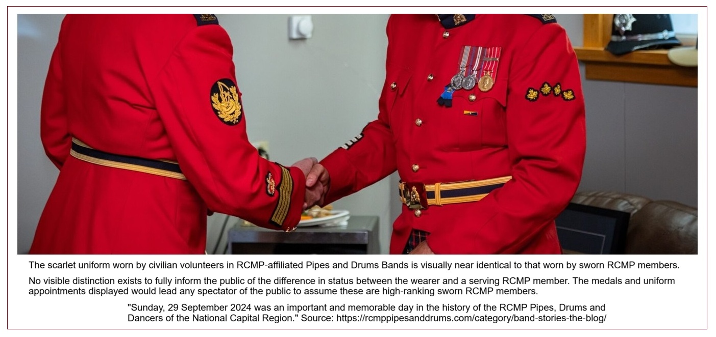 A visual comparison of RCMP uniforms as worn in different ceremonial contexts